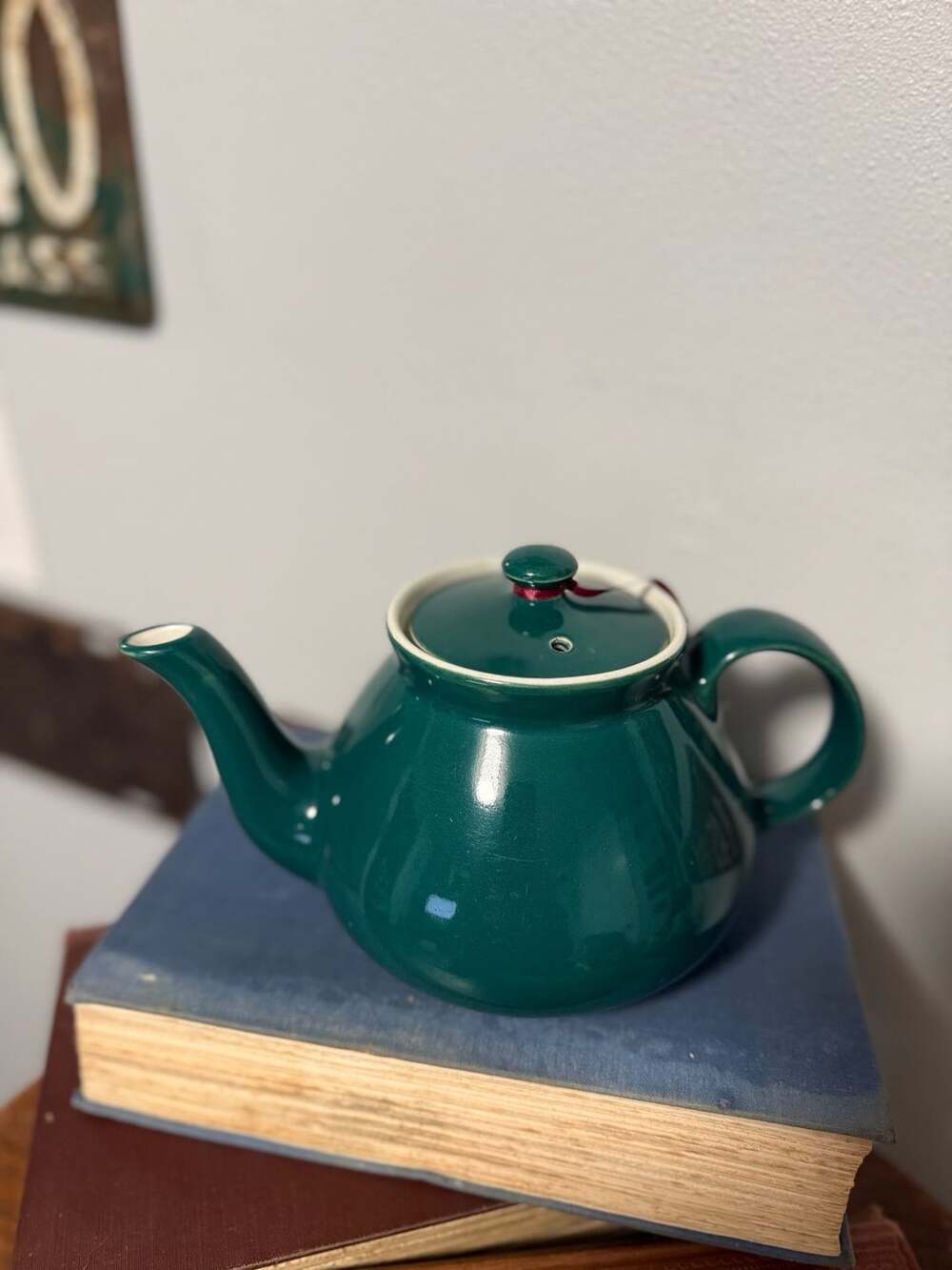 Vintage Hall China Teal Green Ceramic Teapot with Lid